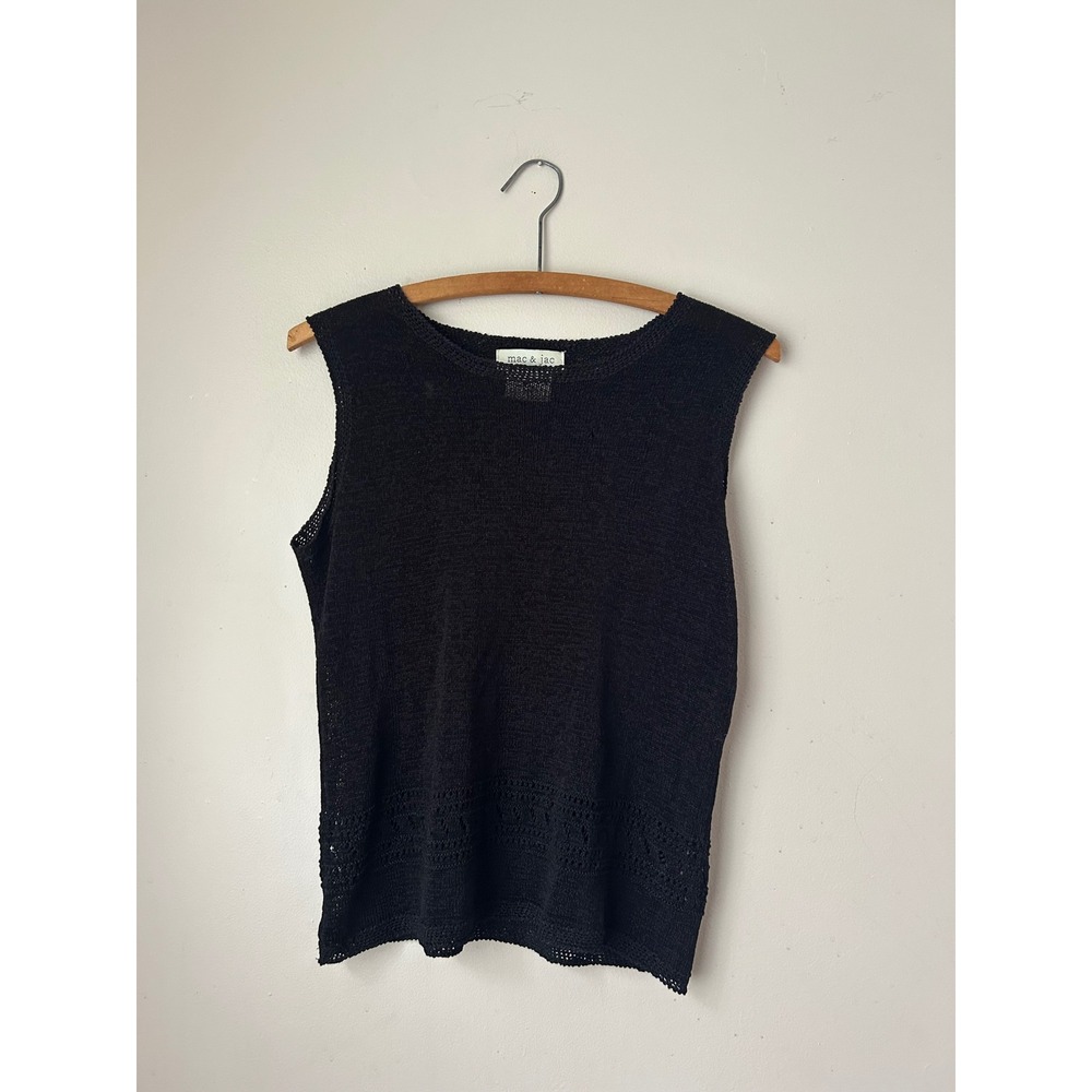 Boho Mac & Jac Black Knit Sleeveless Top Crochet Trim Casual Layering Tank Indie